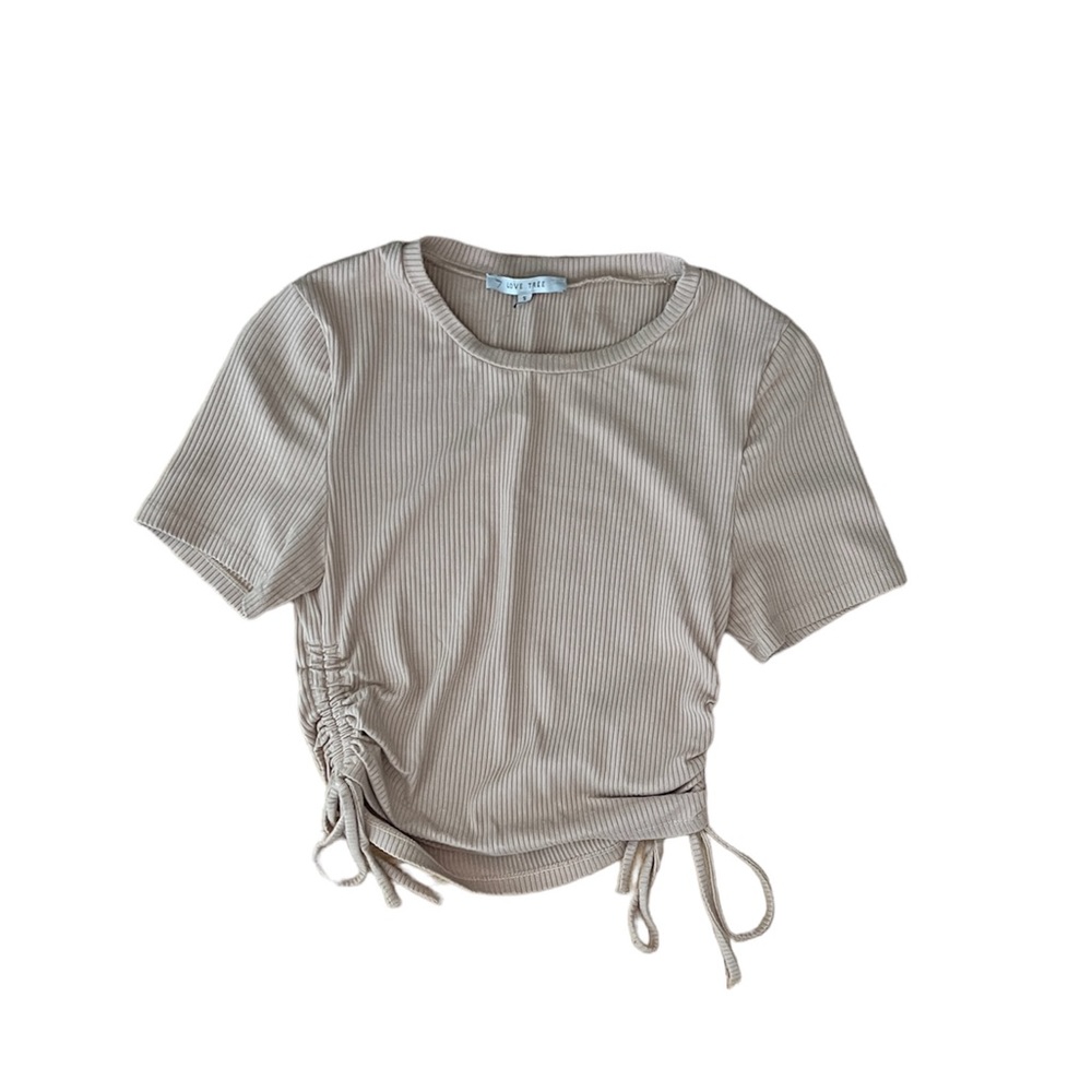 Love Tree Ribbed Scrunch Side Crop Top Size Small - Picture 2 of 4